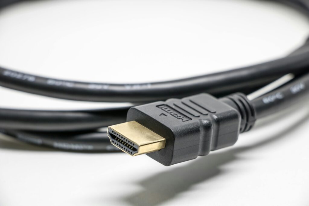 Close-up of an HDMI cable used for PS5 no-signal diagnosis