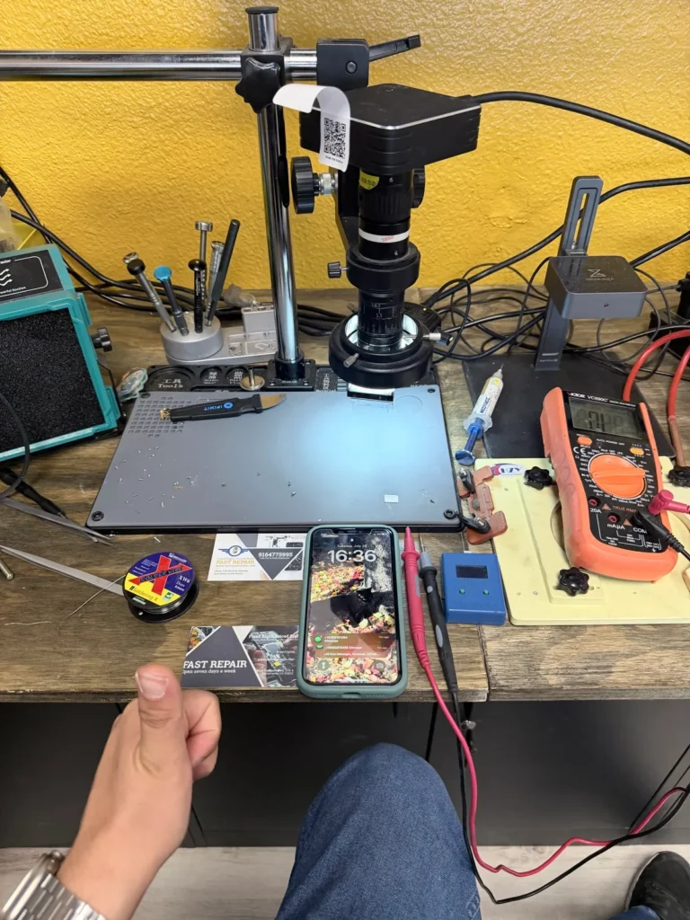 Completed iPhone 11 logic board repair at the Fast Repair microsoldering bench in Sacramento