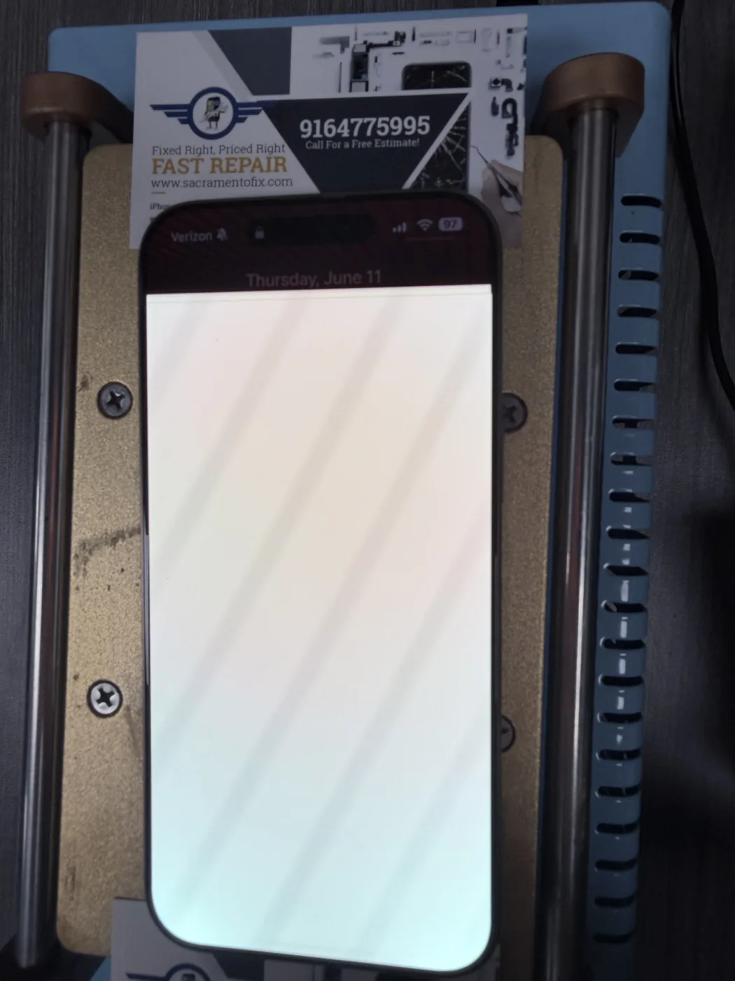 iPhone 16 Pro Max display failure before repair at Fast Repair Sacramento