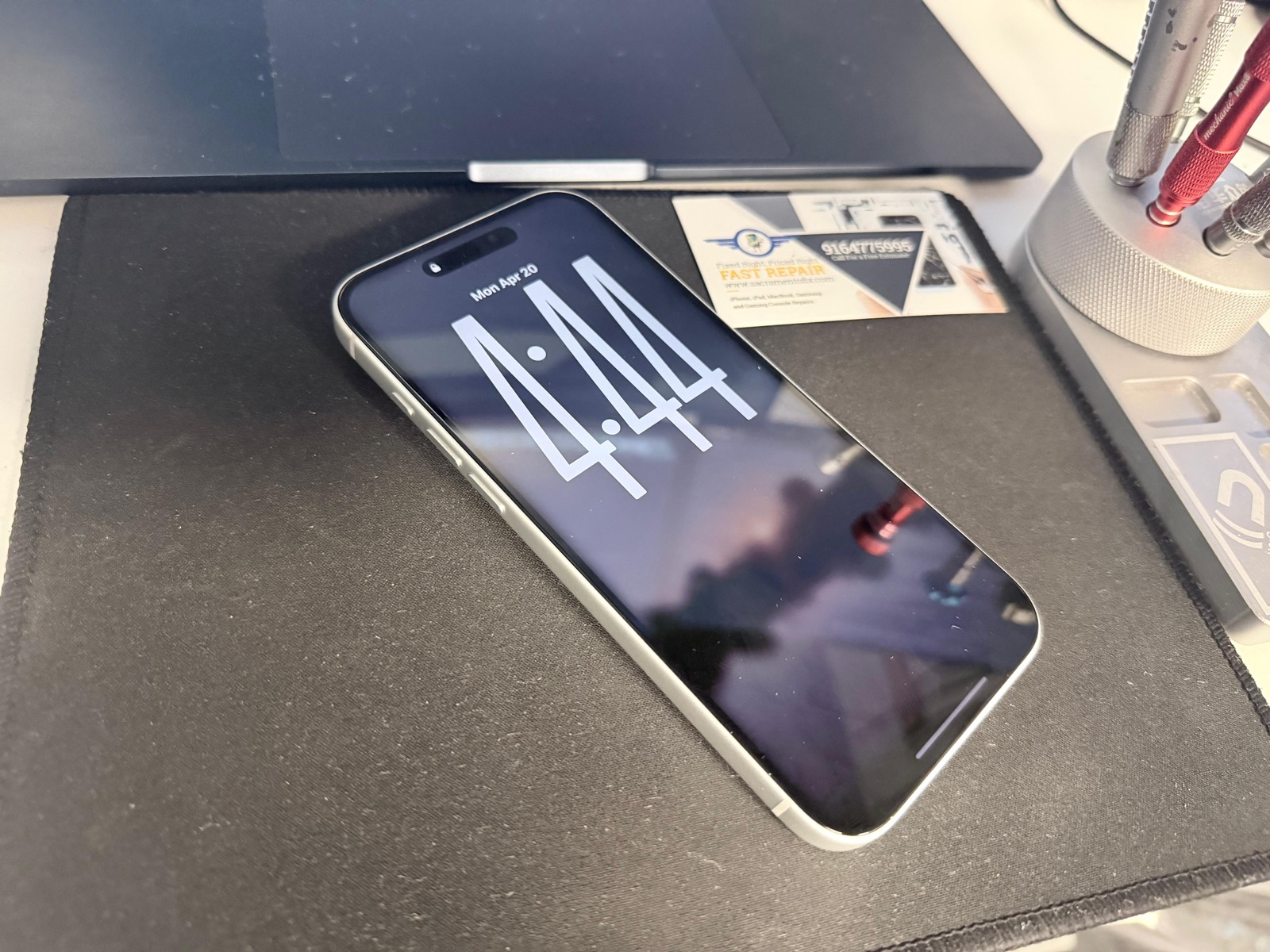 iPhone 17 Pro Max front after microsoldering and rebuild in Sacramento